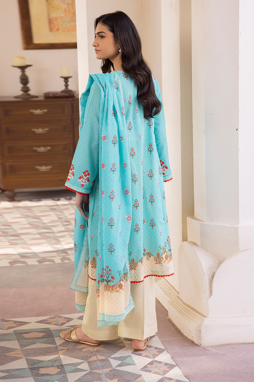 Zellbury | Unstitched 2 Piece Blue | Embroidered Shirt Dupatta - 1023 - Libasekhas