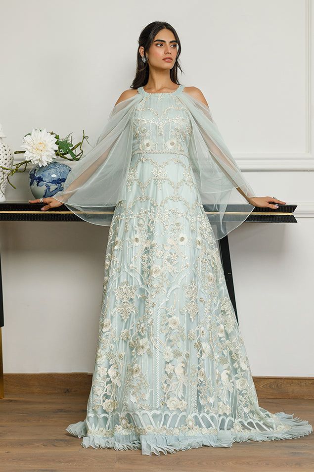 sachin and babi light blue dress Embroidered Maxi Dress Uk Frock And Frill Embroidered Maxi Dress With Lace  Inserts In Black