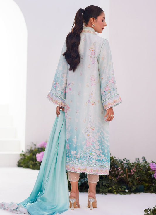 Farah Talib Aziz | Zaza Prints 24 | CYAN OMBRE SHIRT AND DUPATTA - House Of Anaya