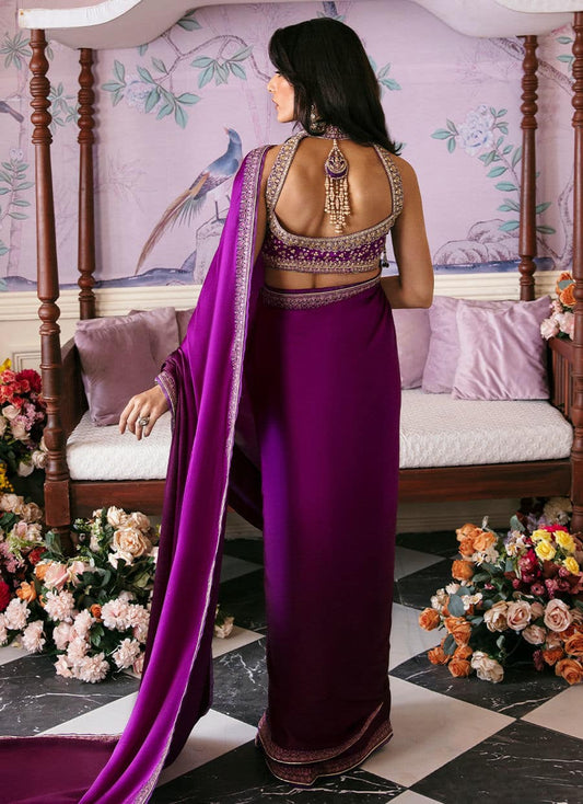 Farah Talib Aziz | Mayna Festive Luxe | AIGUL AUBERGINE SAREE - House Of Anaya