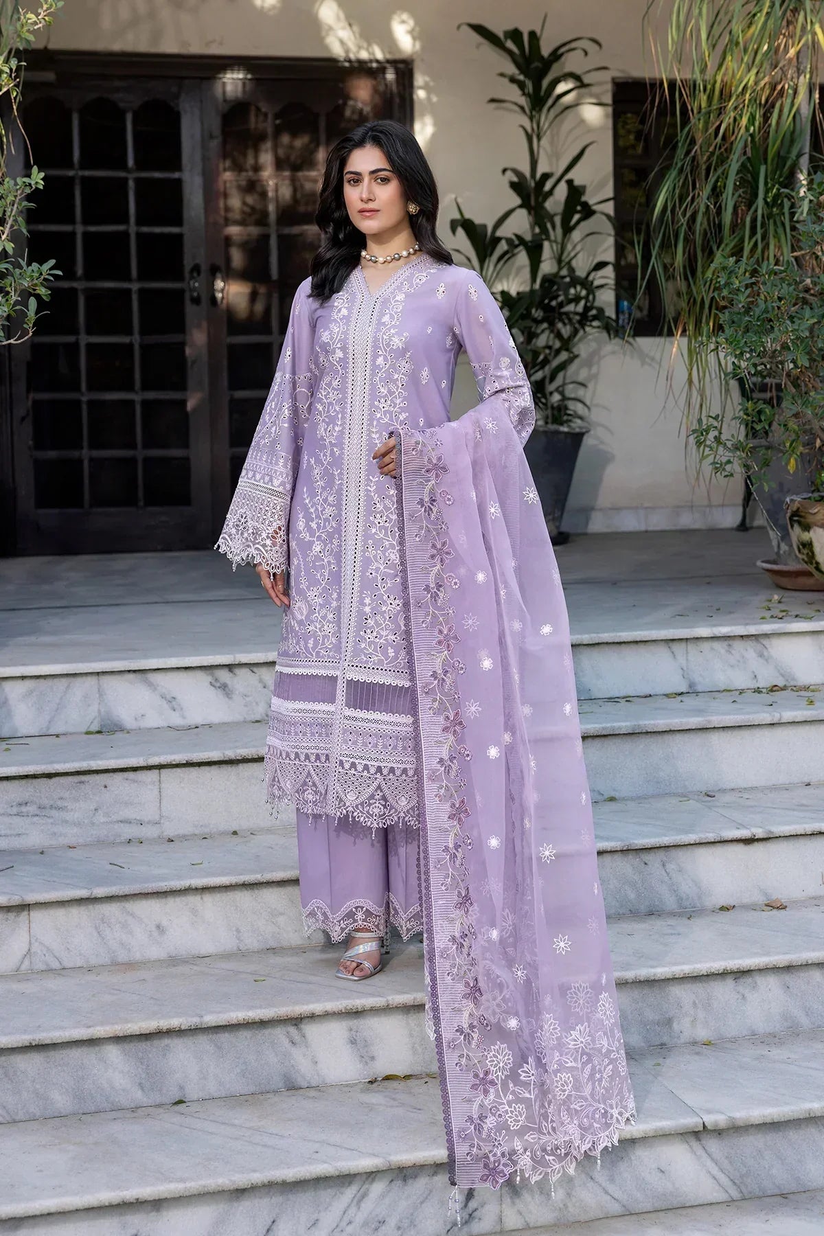 Farasha | Bahaar Embroidered Lawn | Lilac Florine - House Of Anaya
