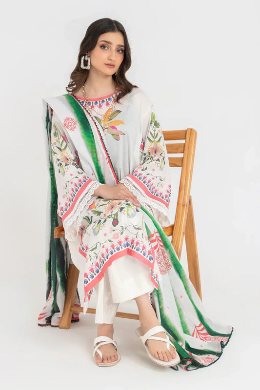 Ittehad | Printed Lawn 24 | IP3P05-3PS-OWH - House Of Anaya