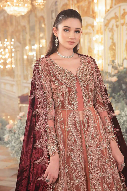Maria B | Mbroidered Wedding Edition 23 | Salmon Pink BD-2701 - House Of Anaya