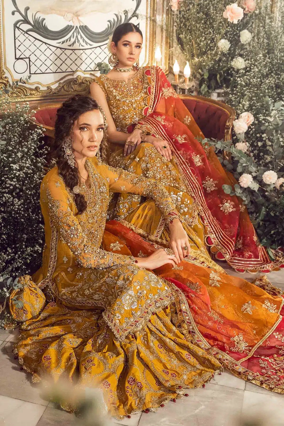 green emerald velvet dress Maria B | mbroidered Wedding Edition 23 | Mustard BD-2707