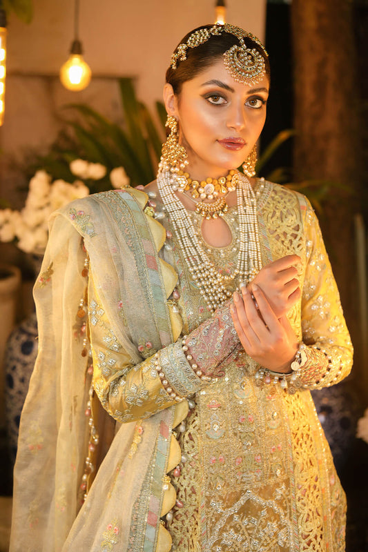 Raeesa Premium | Wajadan Wedding Formals | WD-4 Lemon Chiffon - House Of Anaya