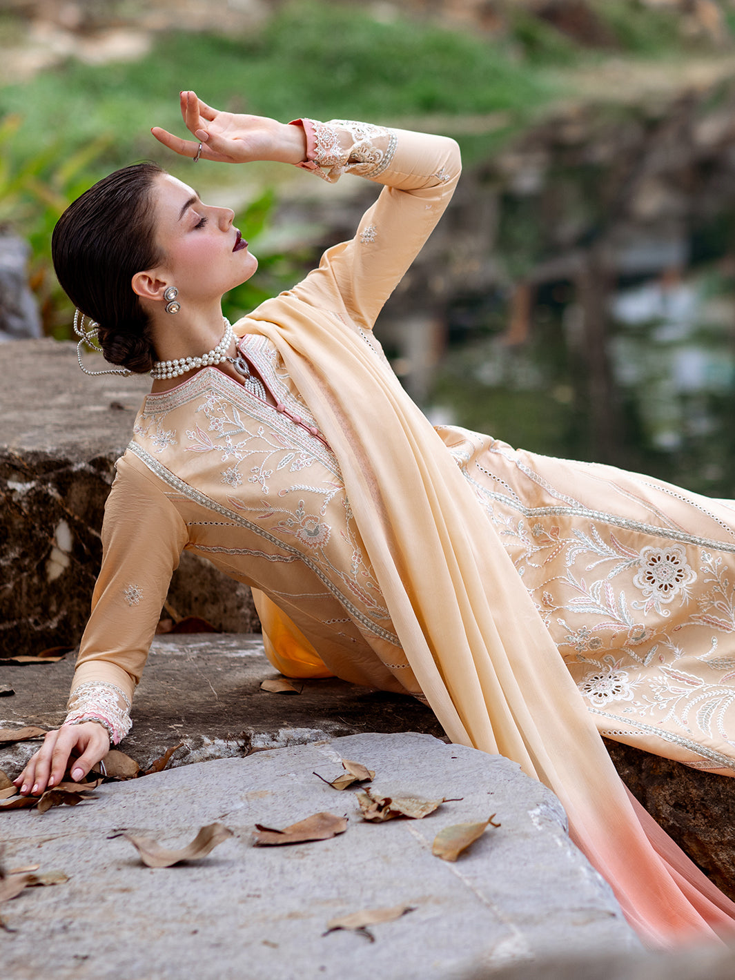 Roheenaz | Dahlia Embroidered Lawn 24 | Magnolia - House Of Anaya