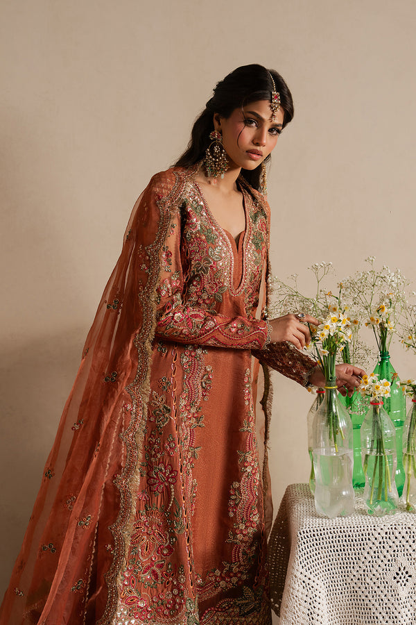 Ayzel Sahaara Rust V-Neck Silk Palazzo Pakistani Designer Dresses