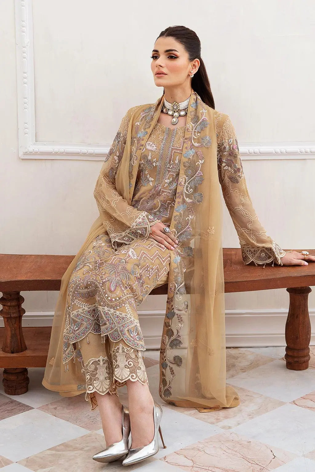 Ramsha Embroidered Luxury Chiffon 3 Piece Suit F-2402 - House Of Anaya