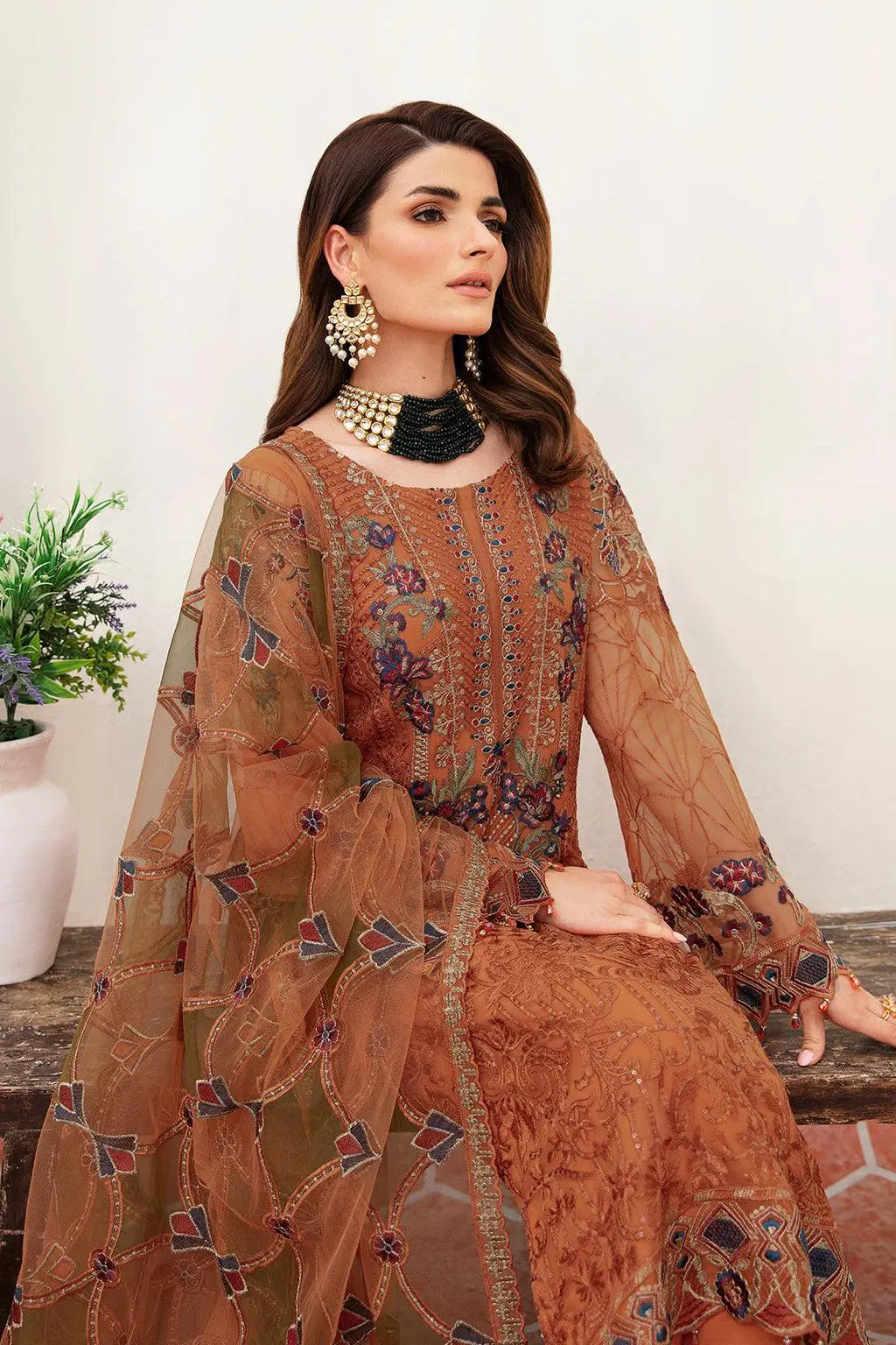Ramsha Embroidered Luxury Chiffon 3 Piece Suit F-2407 - House Of Anaya