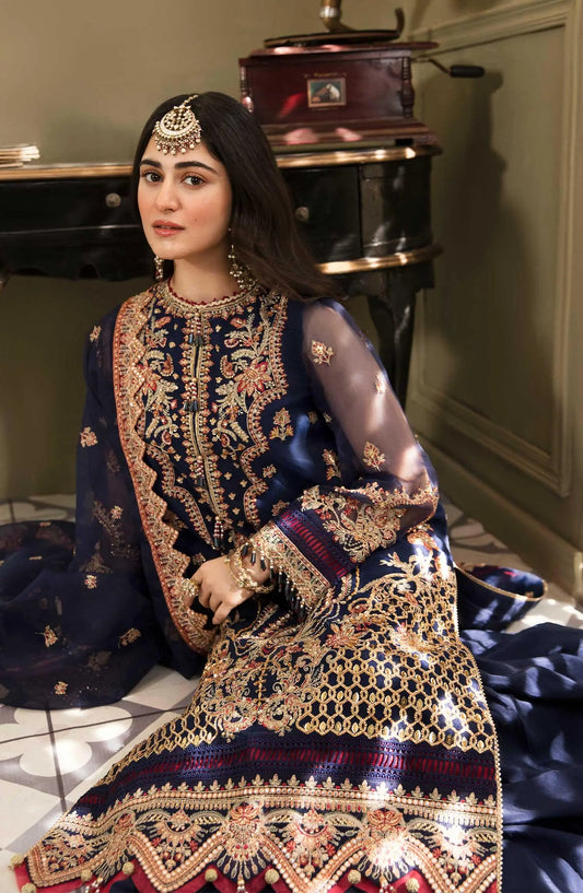 Zarin by Eleshia Embroidered Organza 3Pc Suit - SAARYA - House Of Anaya