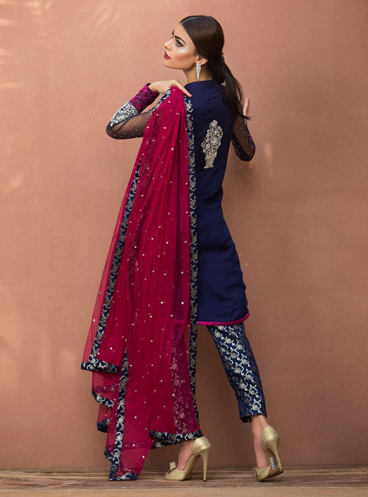Zainab Chottani | Semi Formals | NAVY BLUE FLORAL DRESS - House Of Anaya