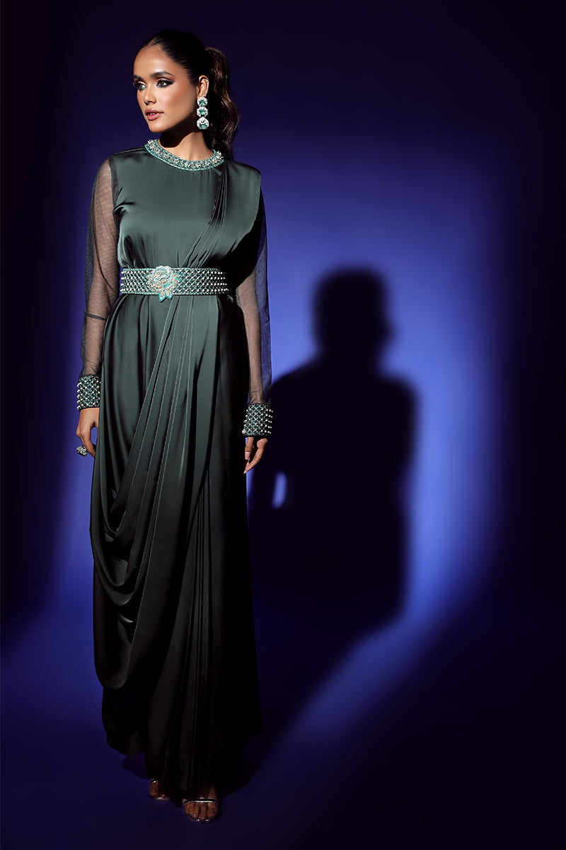 Wardha Saleem | Luxury Pret Fusion Wear | ZEPHYR SAREE DRAPE WITH BELT (2PC) - House Of Anaya