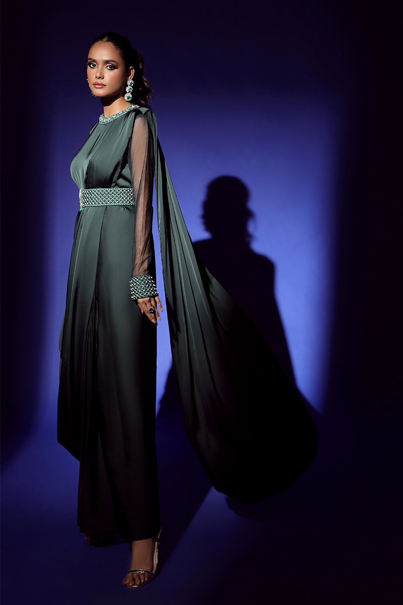 Wardha Saleem | Luxury Pret Fusion Wear | ZEPHYR SAREE DRAPE WITH BELT (2PC) - House Of Anaya