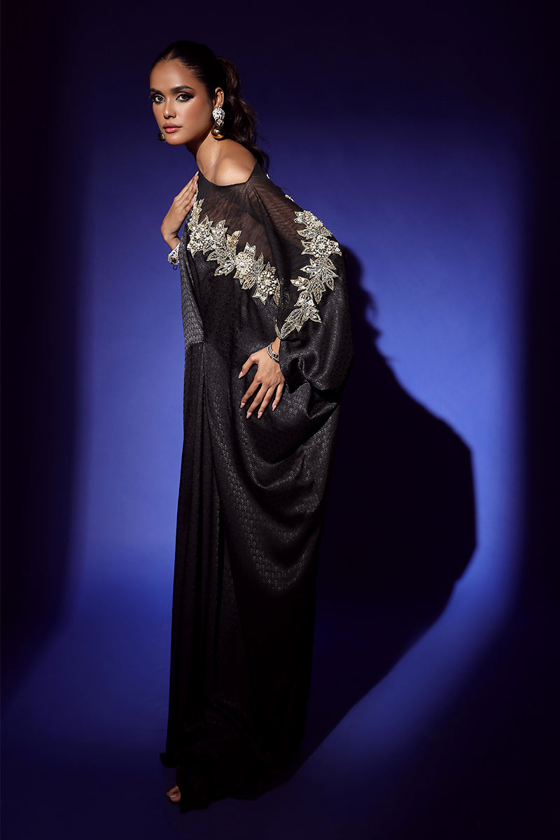 Wardha Saleem | Luxury Pret Fusion Wear | RAVEN DRAPE (1PC) - House Of Anaya