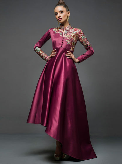 Zainab Chottani | Semi Formals | MAROON GOWN ASYMMETRICAL - House Of Anaya
