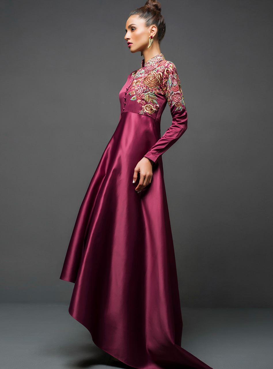 Zainab Chottani | Semi Formals | MAROON GOWN ASYMMETRICAL - House Of Anaya