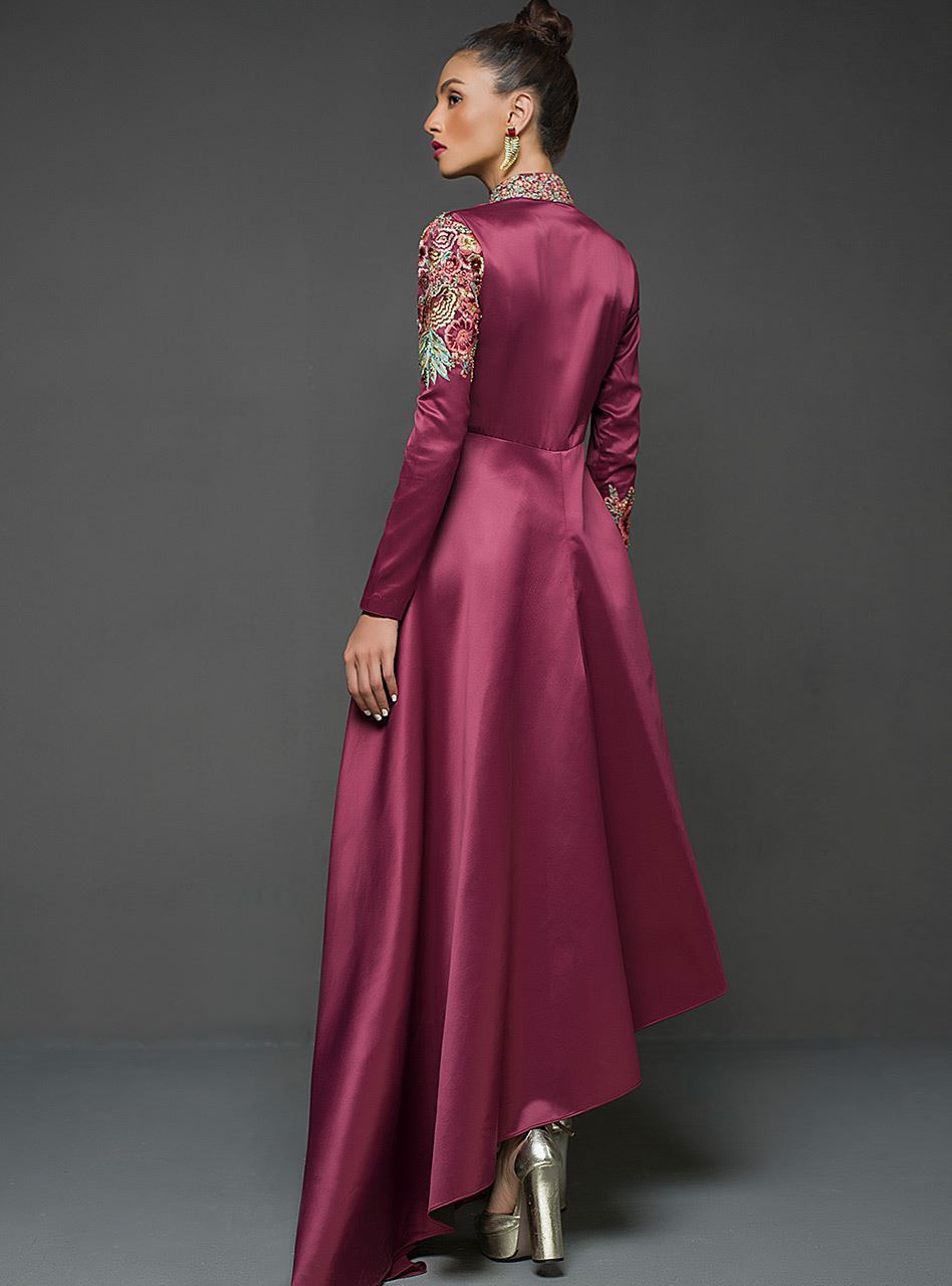 Zainab Chottani | Semi Formals | MAROON GOWN ASYMMETRICAL - House Of Anaya