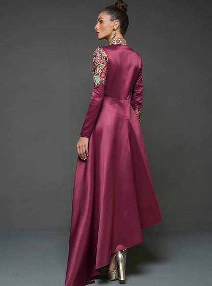 Zainab Chottani | Semi Formals | MAROON GOWN ASYMMETRICAL - House Of Anaya