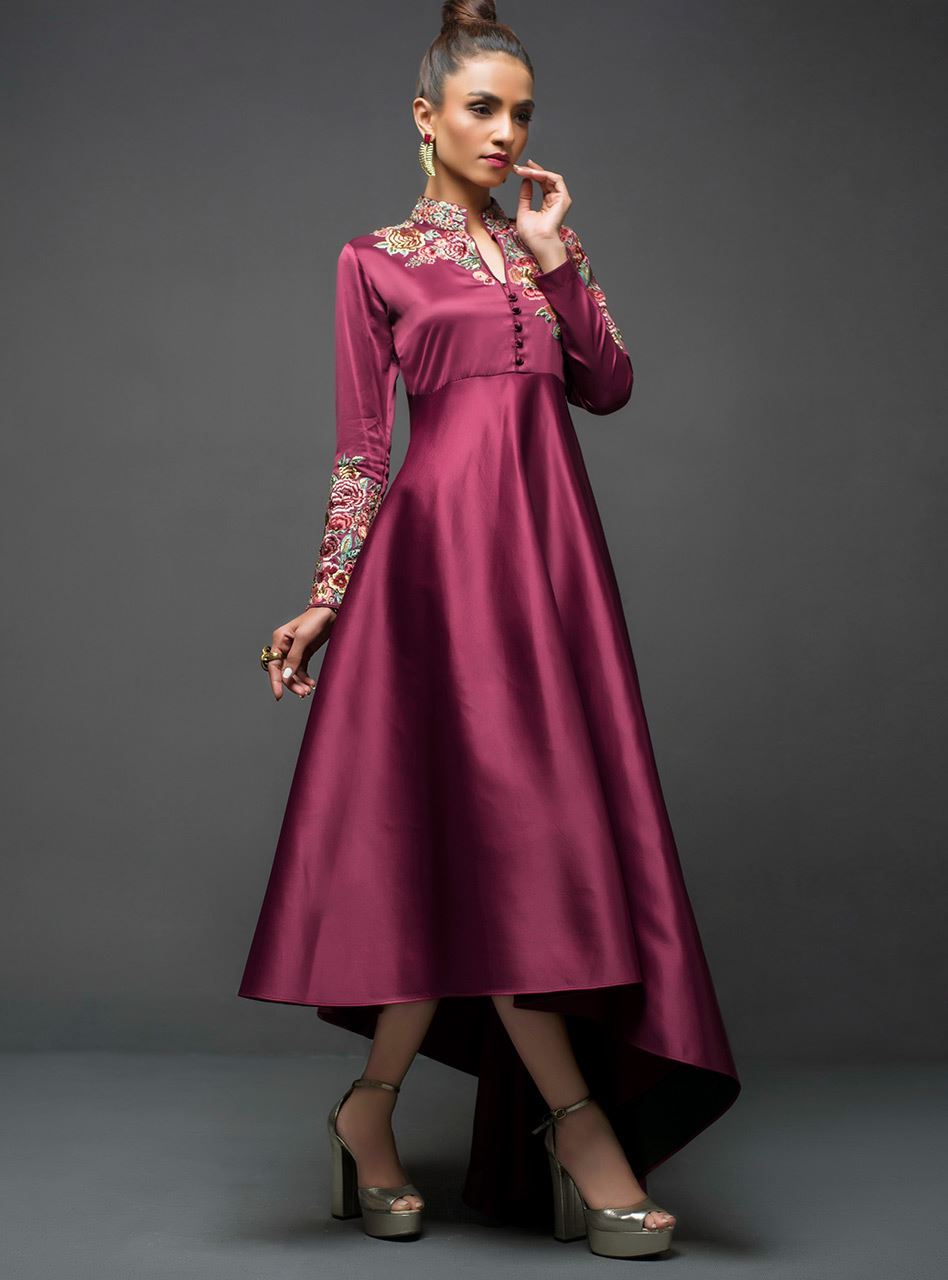 Zainab Chottani | Semi Formals | MAROON GOWN ASYMMETRICAL - House Of Anaya