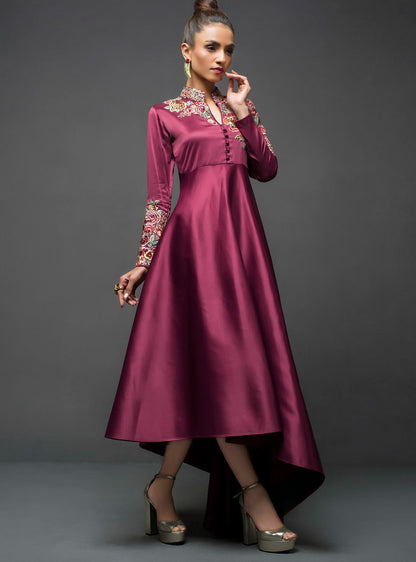 Zainab Chottani | Semi Formals | MAROON GOWN ASYMMETRICAL - House Of Anaya