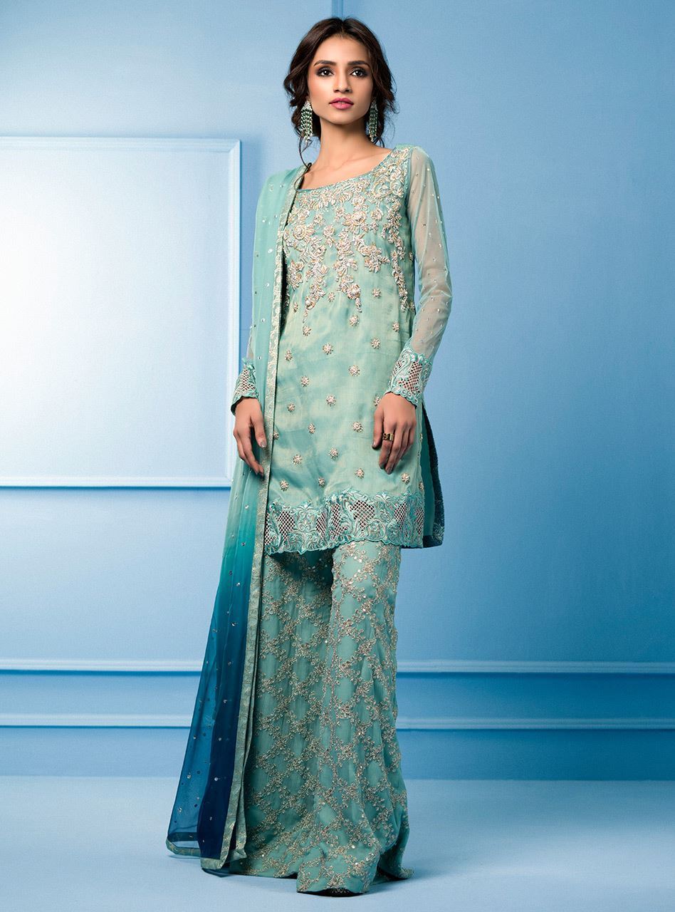 Zainab Chottani | Semi Formals | AQUA AND TEAL - House Of Anaya