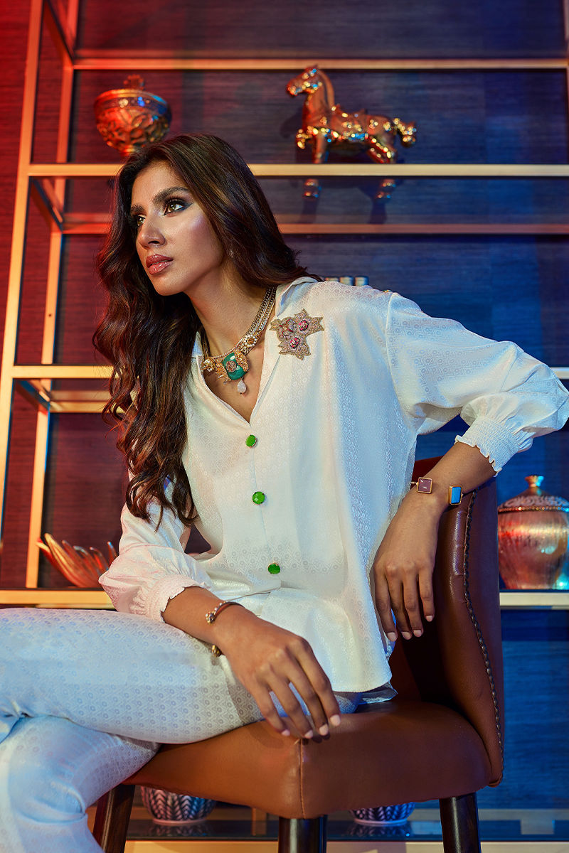 Wardha Saleem | Luxury Pret Fusion Wear | GOSSIP GIRL ?????? WHITE CO-ORD SET - House Of Anaya