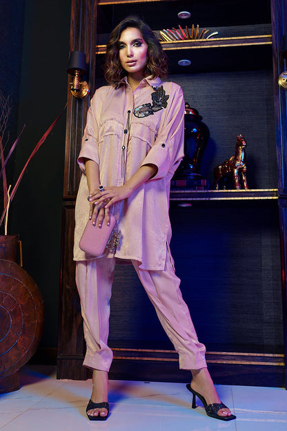 Wardha Saleem | Luxury Pret Fusion Wear | ZEN?????? SALMON PINK CO-ORD SET - House Of Anaya
