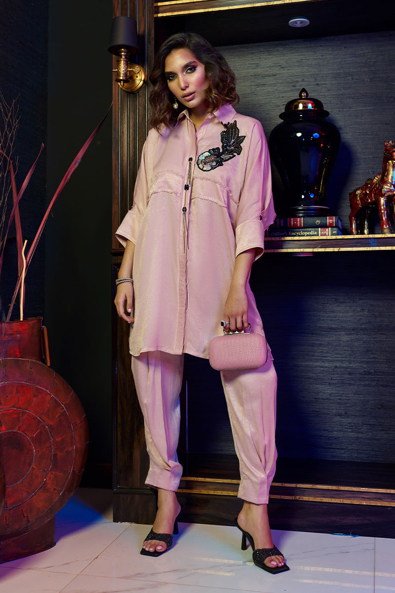 Wardha Saleem | Luxury Pret Fusion Wear | ZEN?????? SALMON PINK CO-ORD SET - House Of Anaya