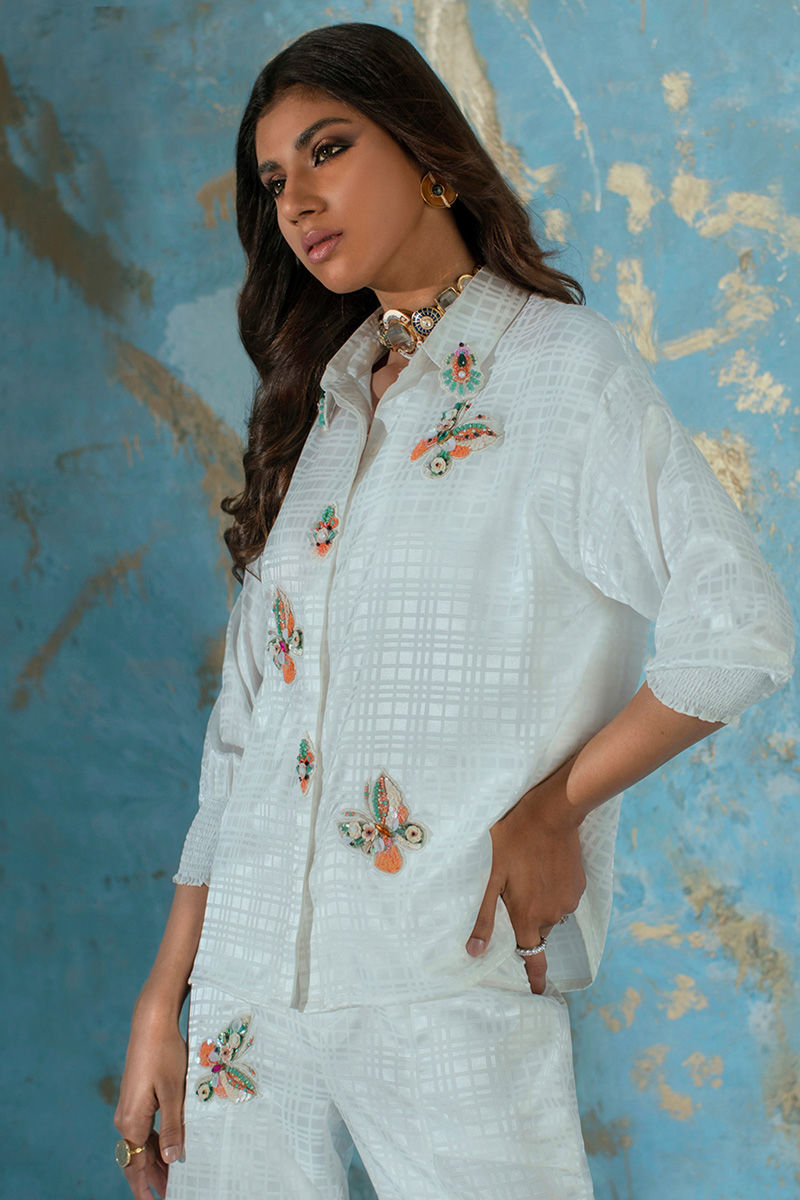 Wardha Saleem | Luxury Pret Fusion Wear | BUTTERFLY CRUSH (WHITE) - House Of Anaya