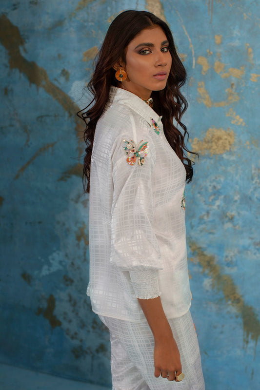 Wardha Saleem | Luxury Pret Fusion Wear | BUTTERFLY CRUSH (WHITE) - House Of Anaya