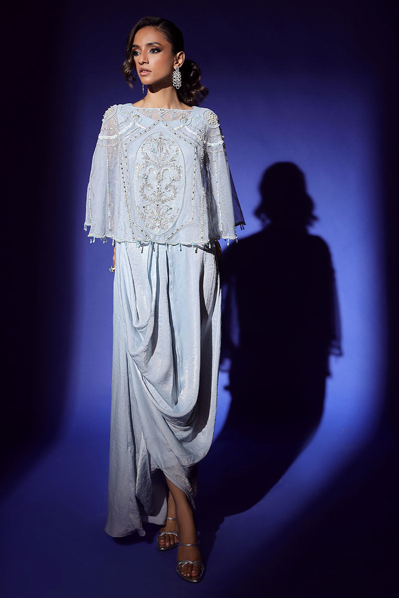 Wardha Saleem | Luxury Pret Fusion Wear | AURA CAPE WITH DRAPE (2PC) - House Of Anaya