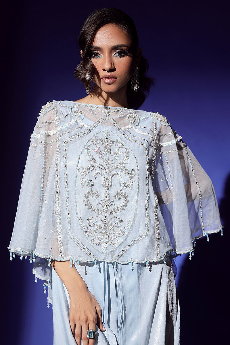 Wardha Saleem | Luxury Pret Fusion Wear | AURA CAPE WITH DRAPE (2PC) - House Of Anaya