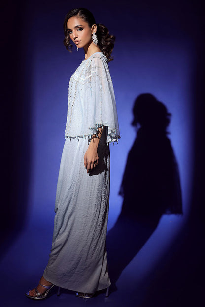 Wardha Saleem | Luxury Pret Fusion Wear | AURA CAPE WITH DRAPE (2PC) - House Of Anaya