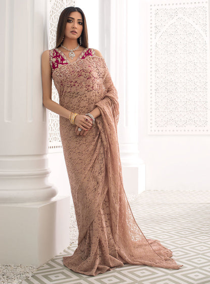 Zainab Chottani | Semi Formals | RAVISHING ROSE SAREE - House Of Anaya