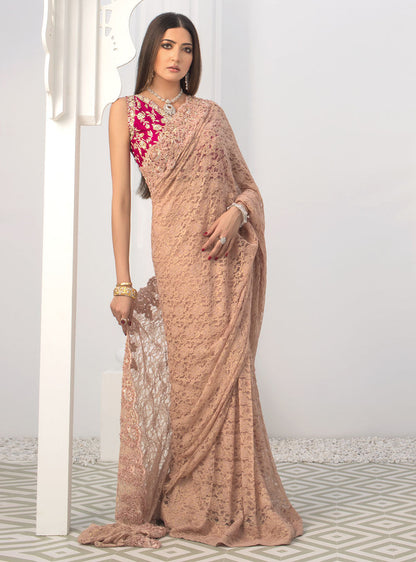 Zainab Chottani | Semi Formals | RAVISHING ROSE SAREE - House Of Anaya