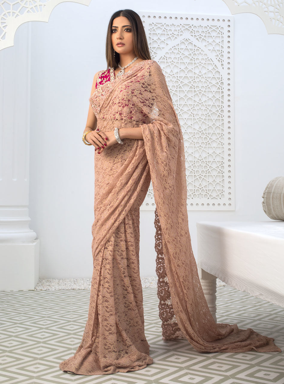 Zainab Chottani | Semi Formals | RAVISHING ROSE SAREE - House Of Anaya
