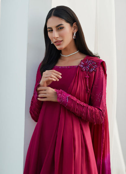 Farah Talib Aziz | Designer Picks 24 | VIV MAGENTA KALIDAAR WITH DRAPED DUPATTA