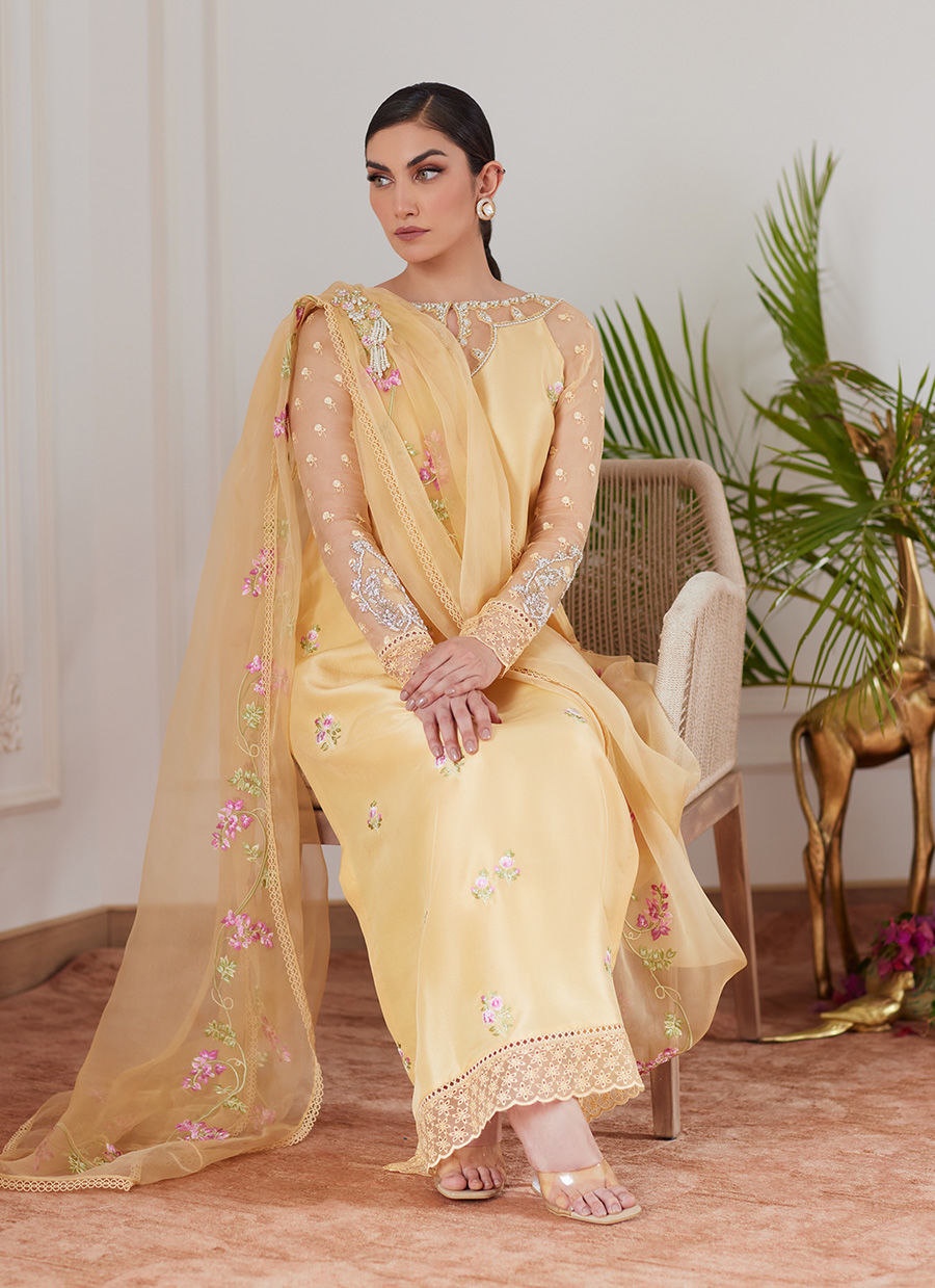 Farah Talib Aziz | Luna Eid Collection 24 | CYRILLA PALE YELLOW - House Of Anaya