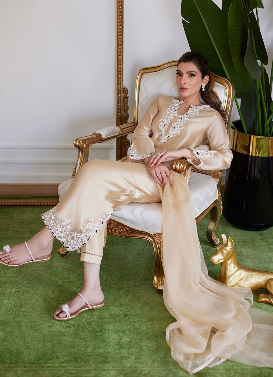 Farah Talib Aziz | Luna Eid Collection 24 | MELVINA CHAMPAGNE BEIGE - House Of Anaya