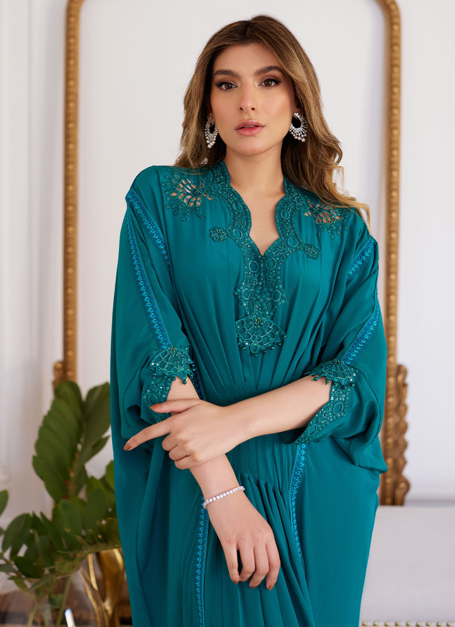 Farah Talib Aziz | Luna Eid Collection 24 | EMMELINE EMERALD CREPE - House Of Anaya