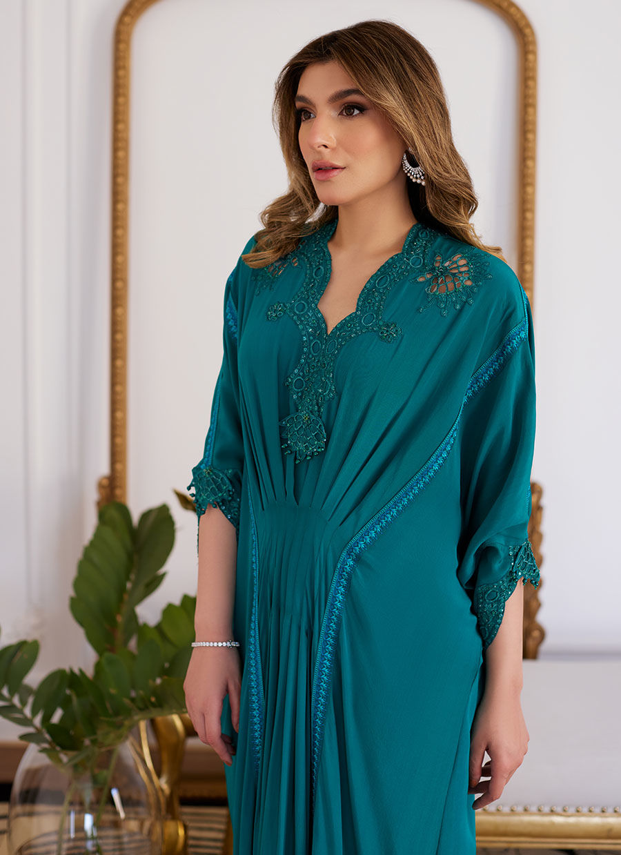 Farah Talib Aziz | Luna Eid Collection 24 | EMMELINE EMERALD CREPE - House Of Anaya
