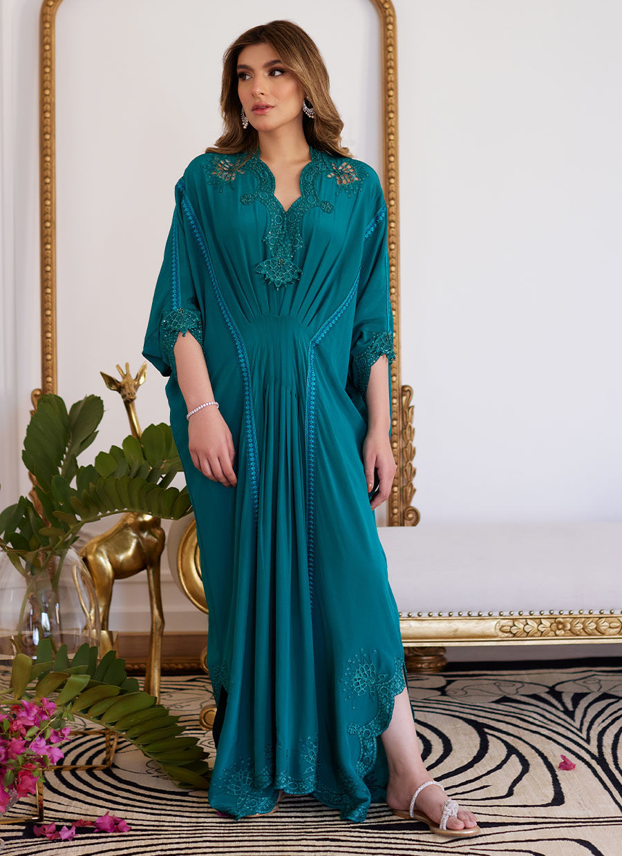 Farah Talib Aziz | Luna Eid Collection 24 | EMMELINE EMERALD CREPE - House Of Anaya