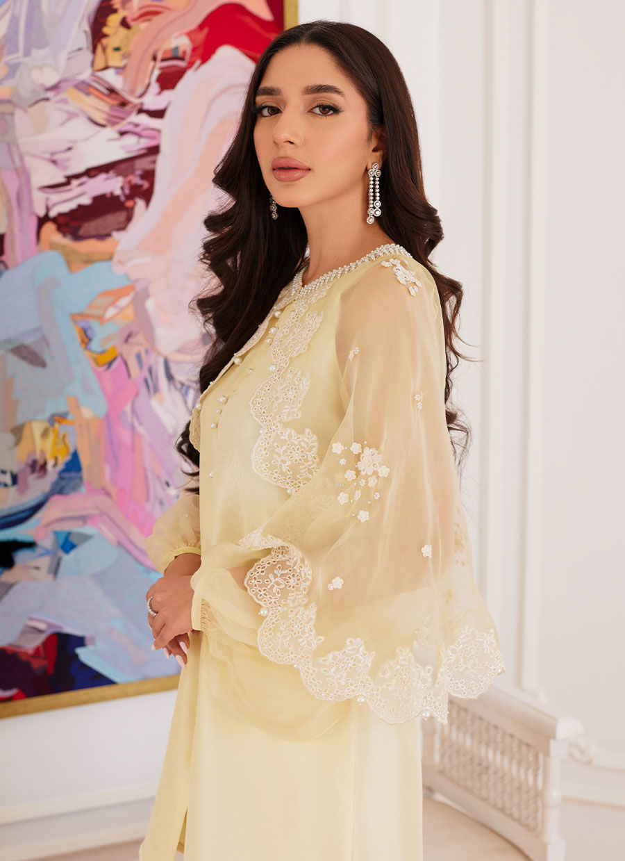 Farah Talib Aziz | Luna Eid Collection 24 | ESMERALDA PASTEL YELLOW - House Of Anaya