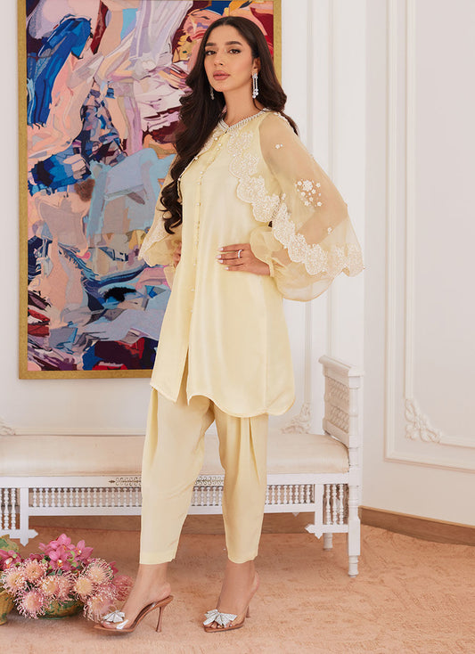 Farah Talib Aziz | Luna Eid Collection 24 | ESMERALDA PASTEL YELLOW - House Of Anaya