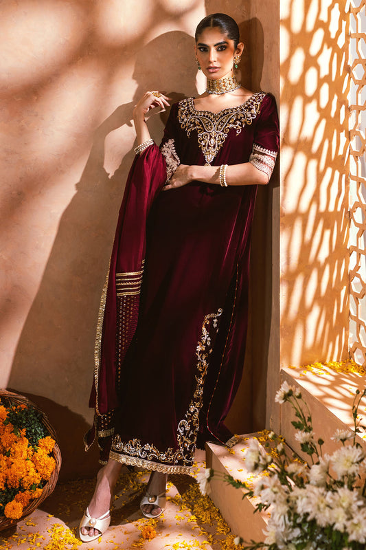 Annus Abrar | Mirha Winter Velour | Dahlia (Shirt, Pants and Dupatta)