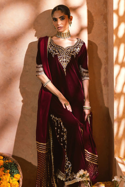 Annus Abrar | Mirha Winter Velour | Dahlia (Shirt, Pants and Dupatta)