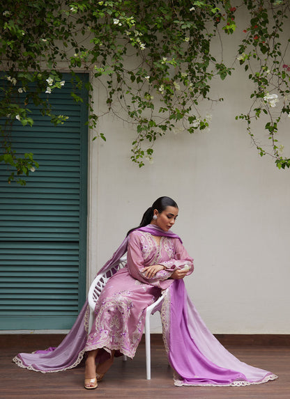 Farah Talib Aziz | Designer Picks 24 | IVAN MAUVE EMBROIDERED COTTON NET SHIRT WITH MEDIUM SILK DUPATTA