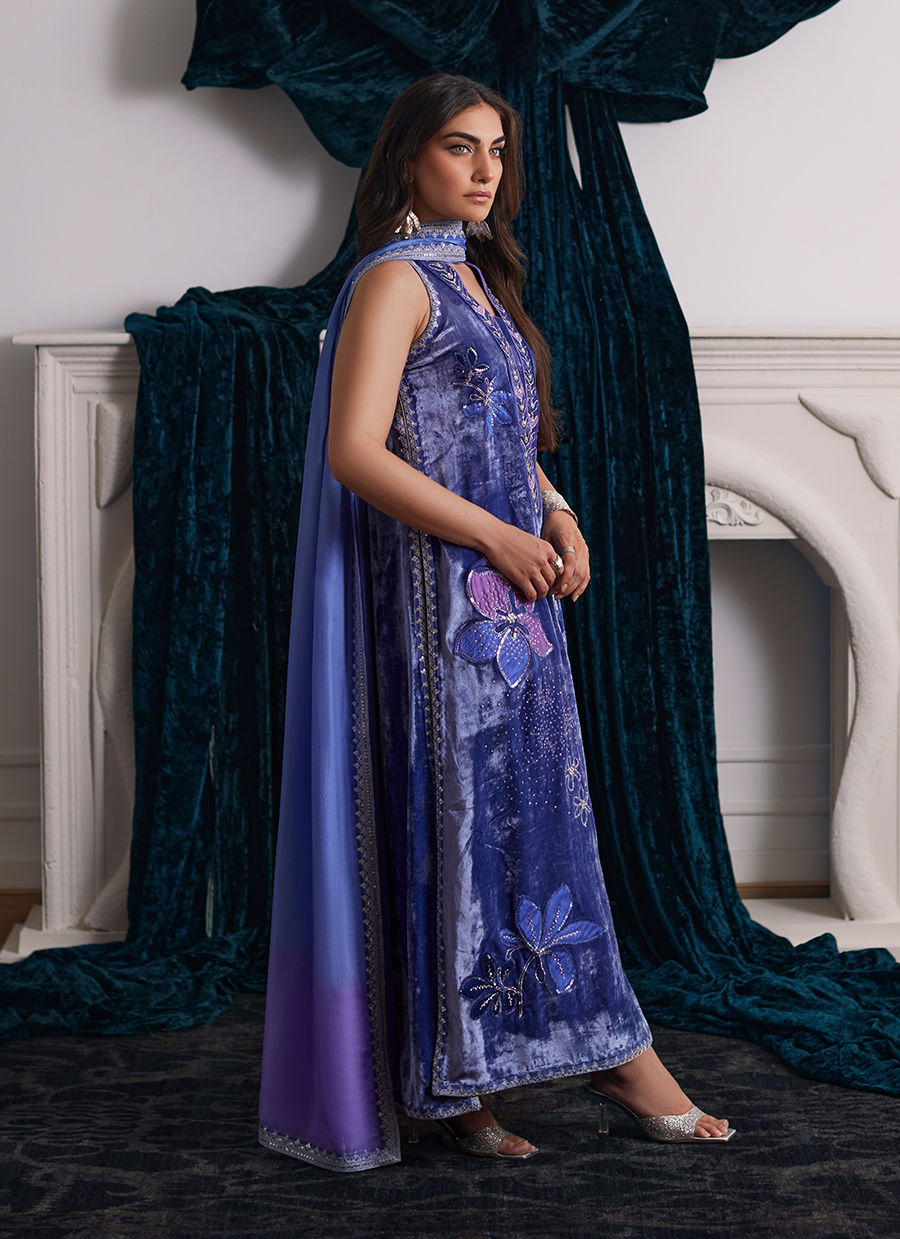 Farah Talib Aziz | Velvets The After Party | ISABEL PERIWINKLE SHIRT AND DUPATTA