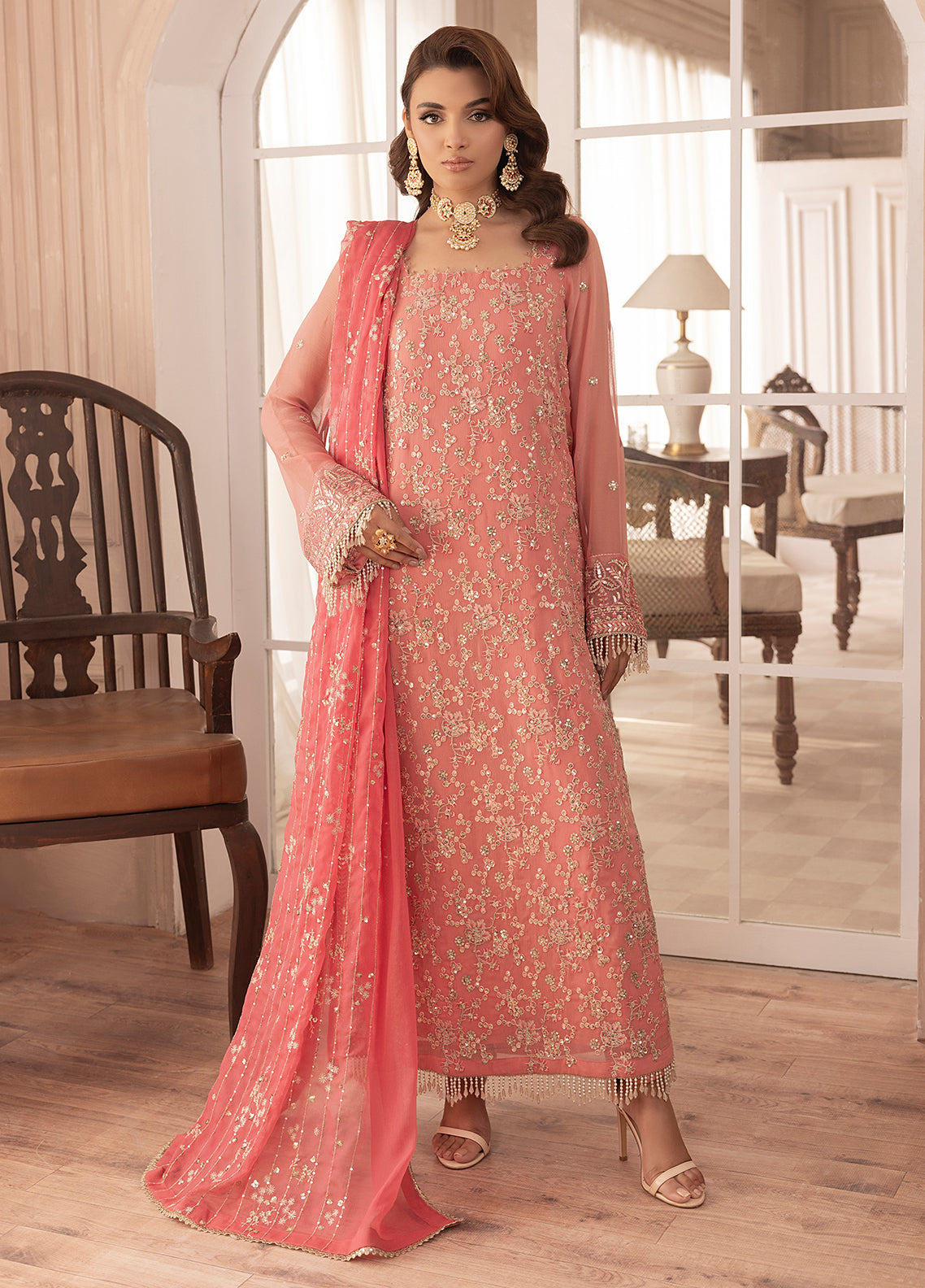 Sahane | Elyssa Festive Chiffon | CT-19003 Rosa - ELYSSA - House Of Anaya
