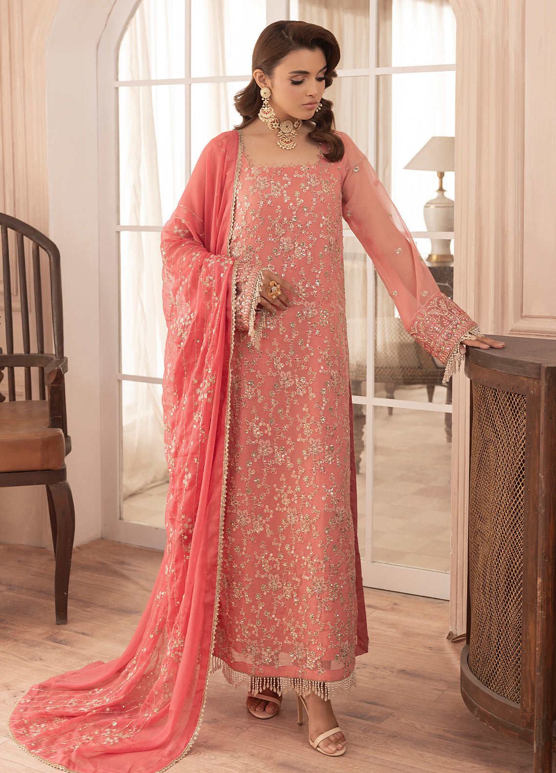 Sahane | Elyssa Festive Chiffon | CT-19003 Rosa - ELYSSA - House Of Anaya
